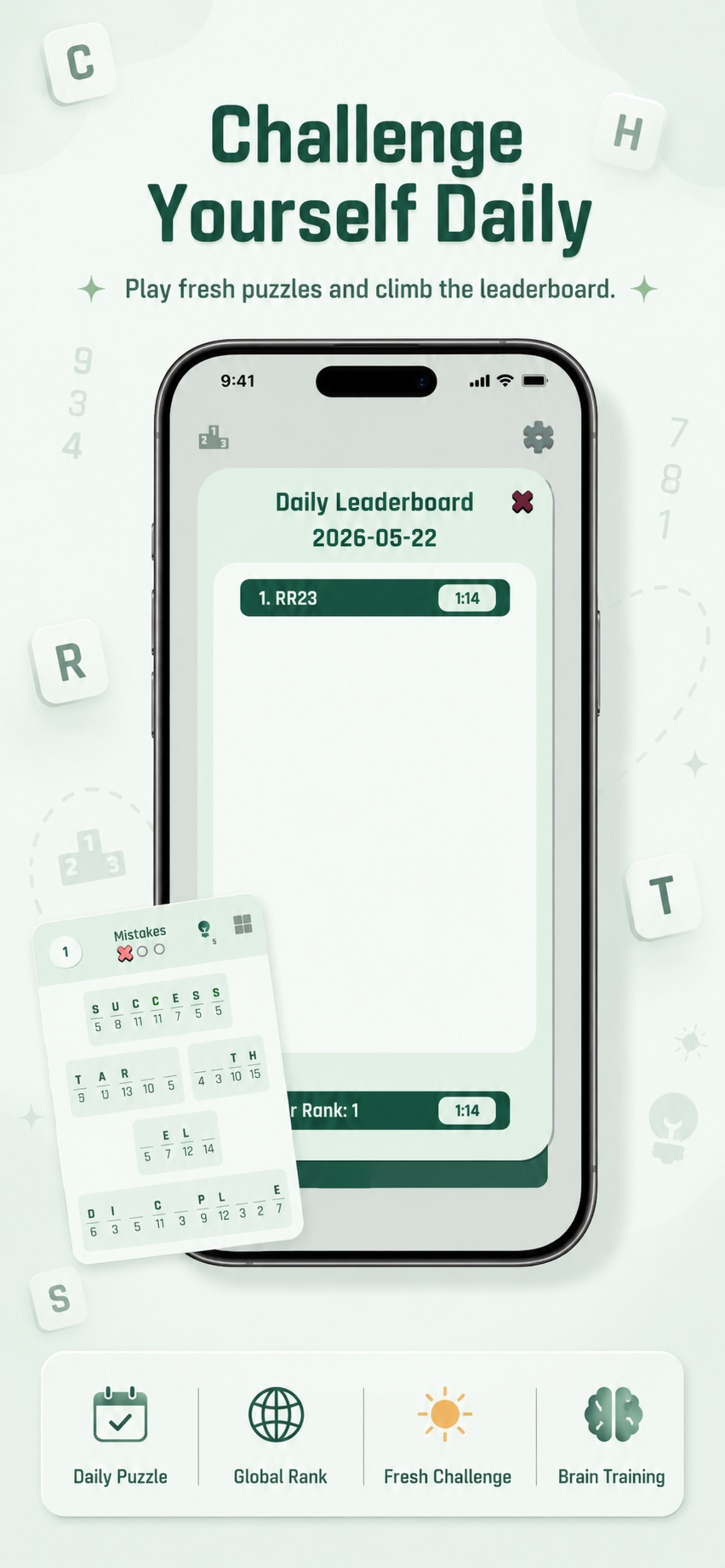 DeCipher Word Puzzle daily leaderboard screen
