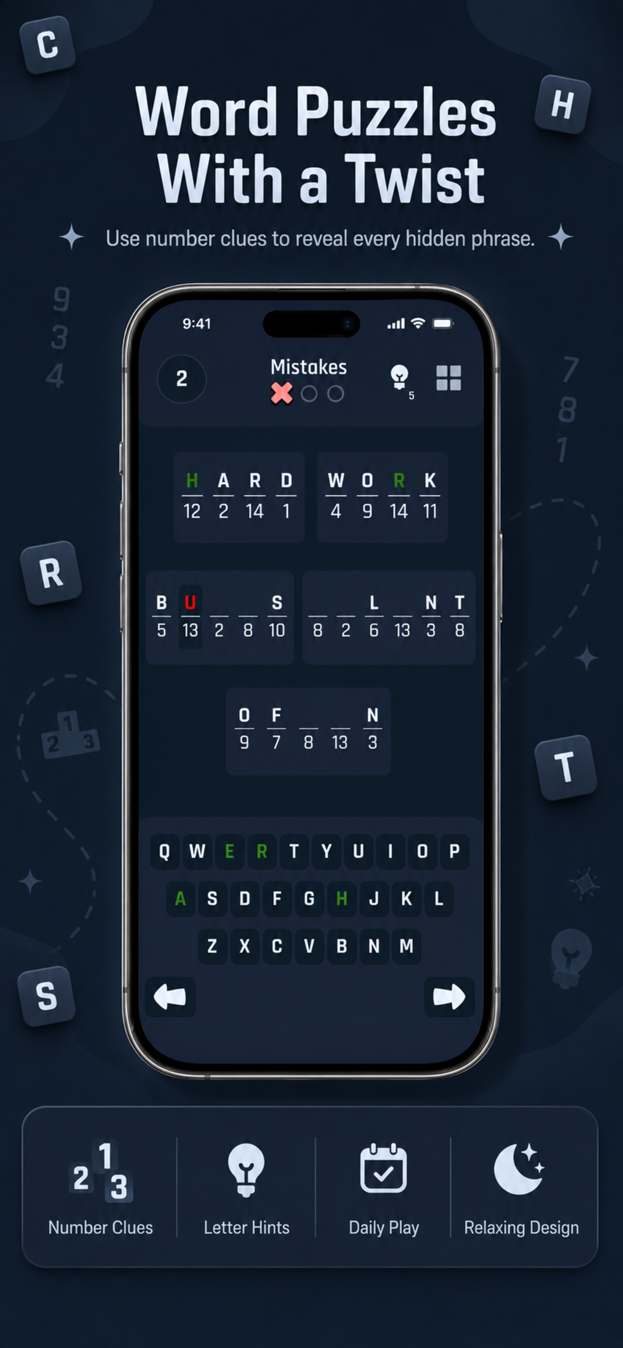 DeCipher Word Puzzle twist gameplay screen